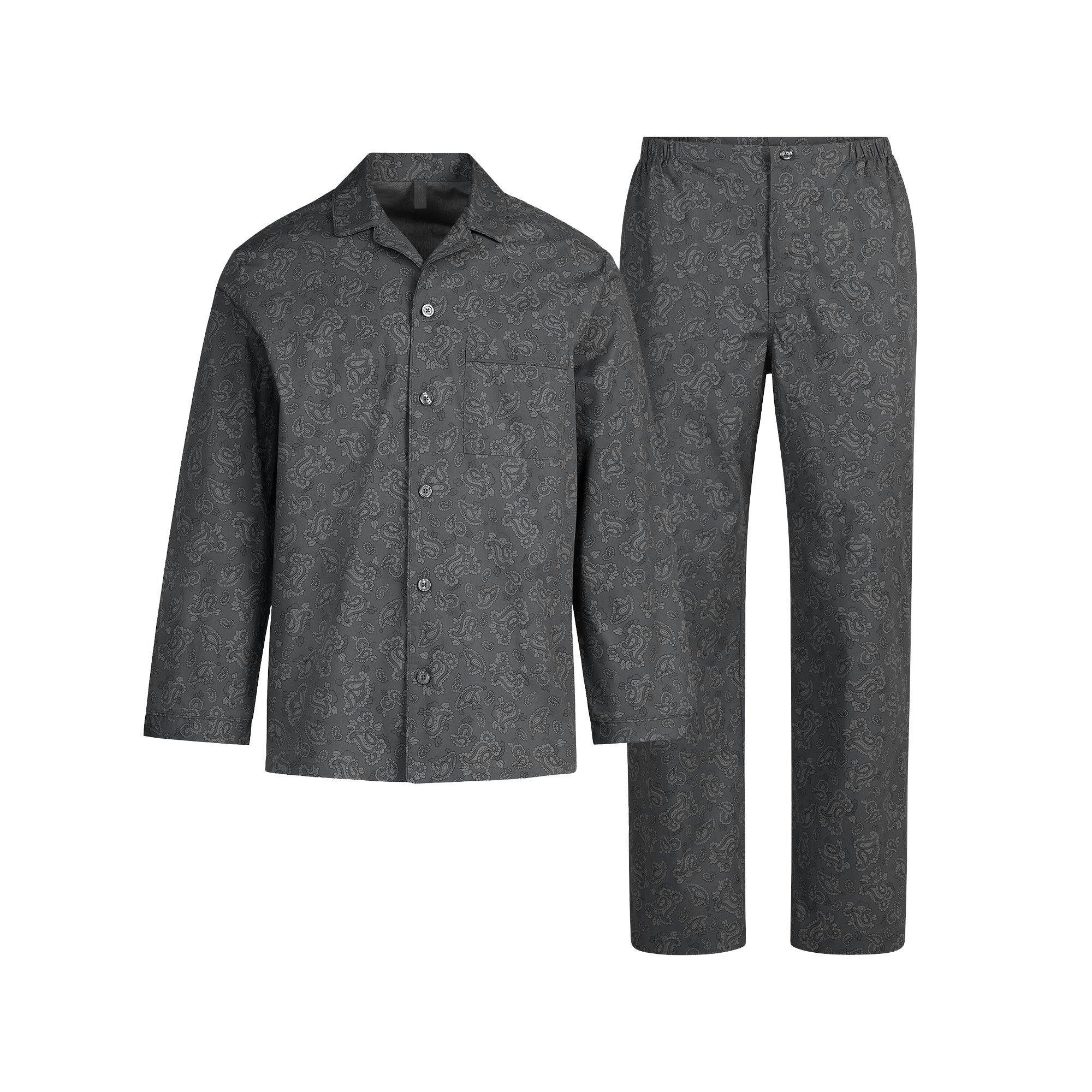 COTTON POPLIN MENS LONG SLEEP SET | ASH PAISLEY PRINT Product Image
