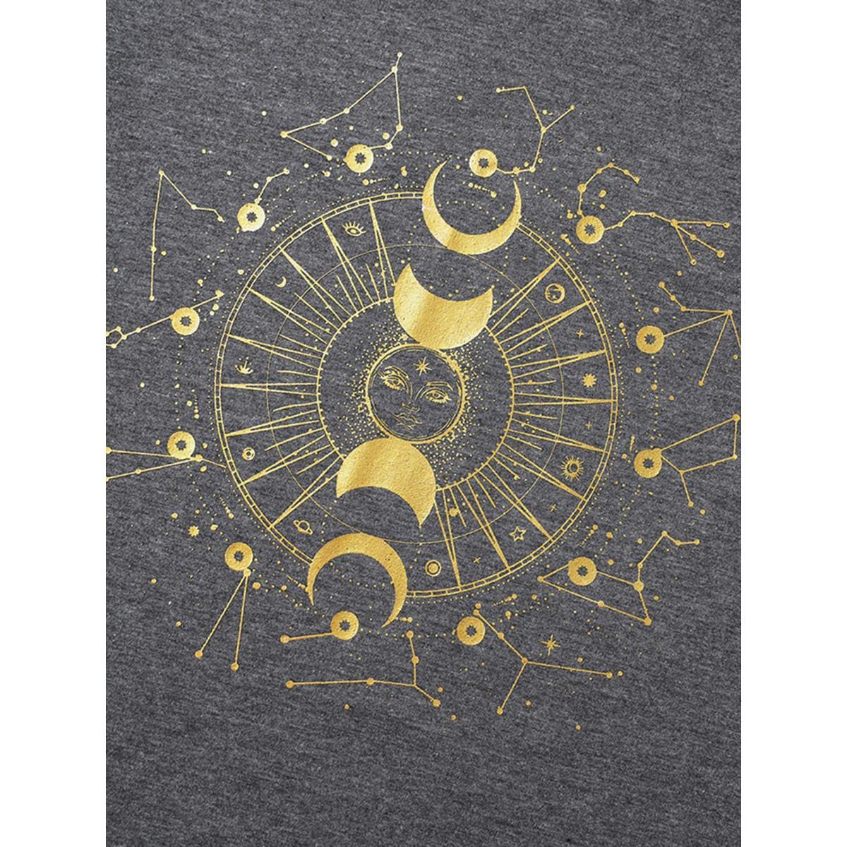 Plus Size Star & Moon Print Round Neck Sweatshirt Women DimGray Casual Non Round Neck Everyday Sweatshirts BloomChic 30/6X Product Image
