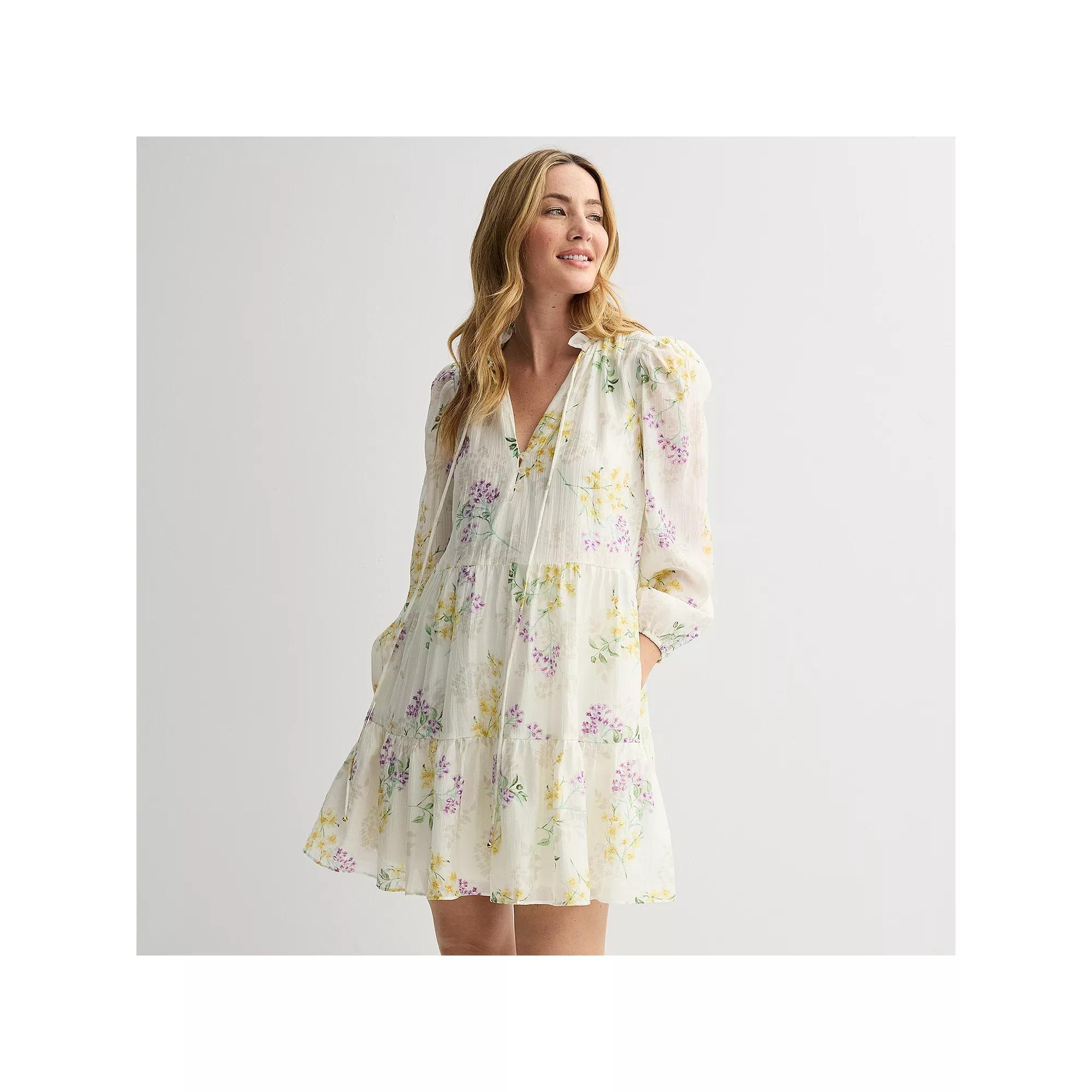 Women's Taylor Ruffle Hem Smock Dress, Size: 8, Ivory Floral Product Image