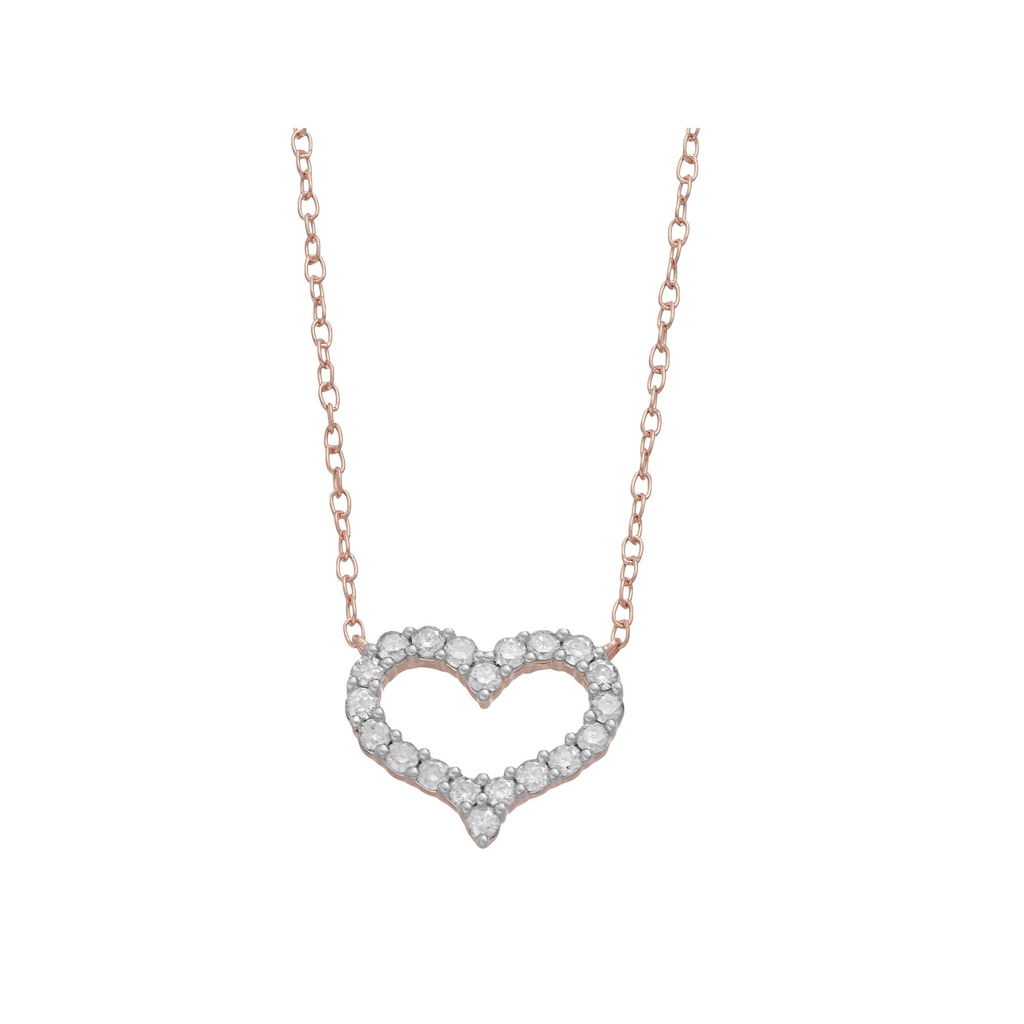 Sterling Silver 1/4 Carat T.W. Diamond Heart Pendant Necklace, Women's, Size: 18", Rose Gold Tone Product Image