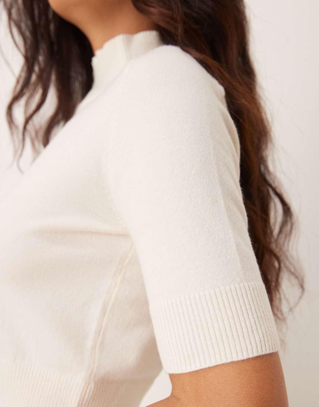 Mango short sleeve wool mix knitted top in white Product Image
