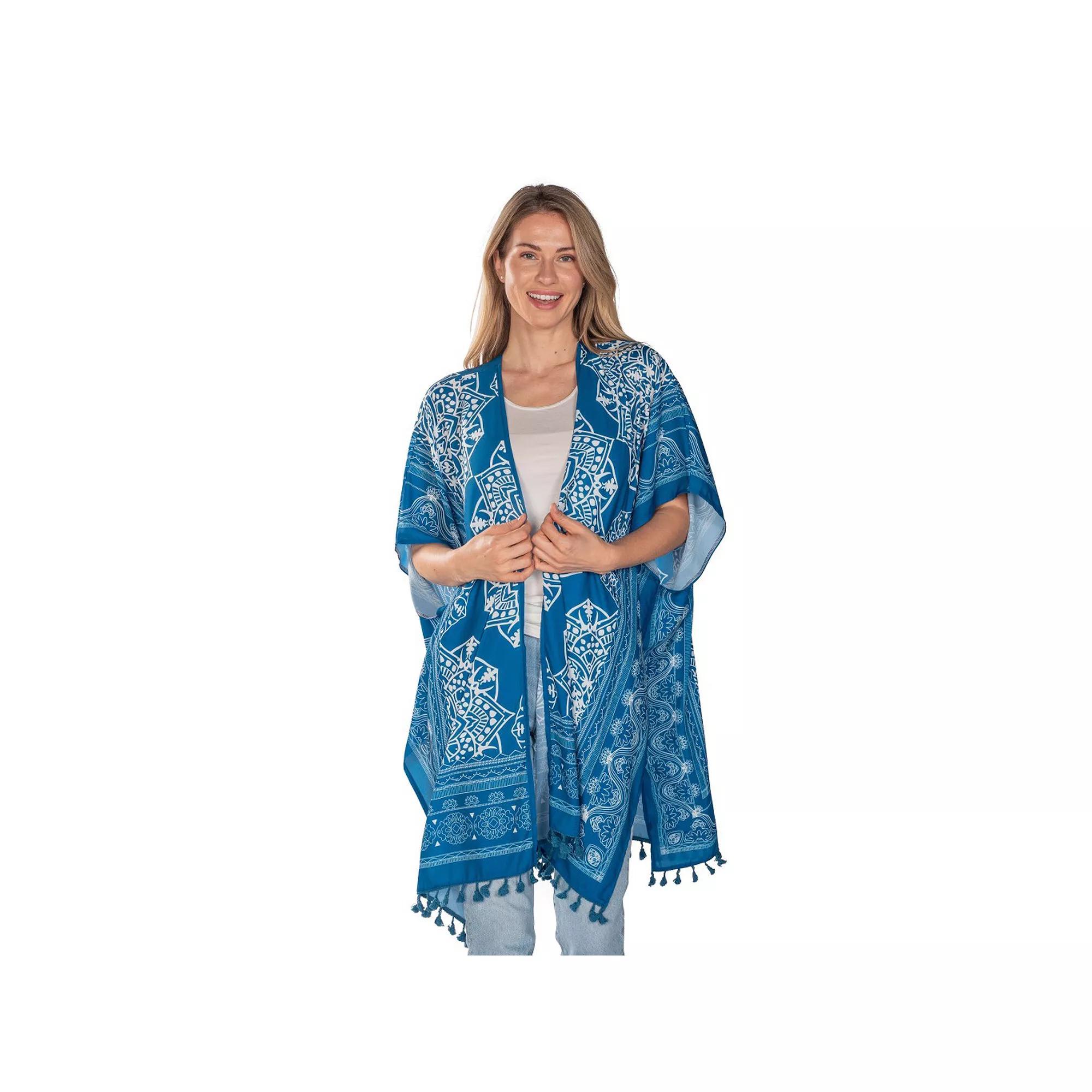 Women's Linda Anderson Teal Blue Tassel Kimono Product Image