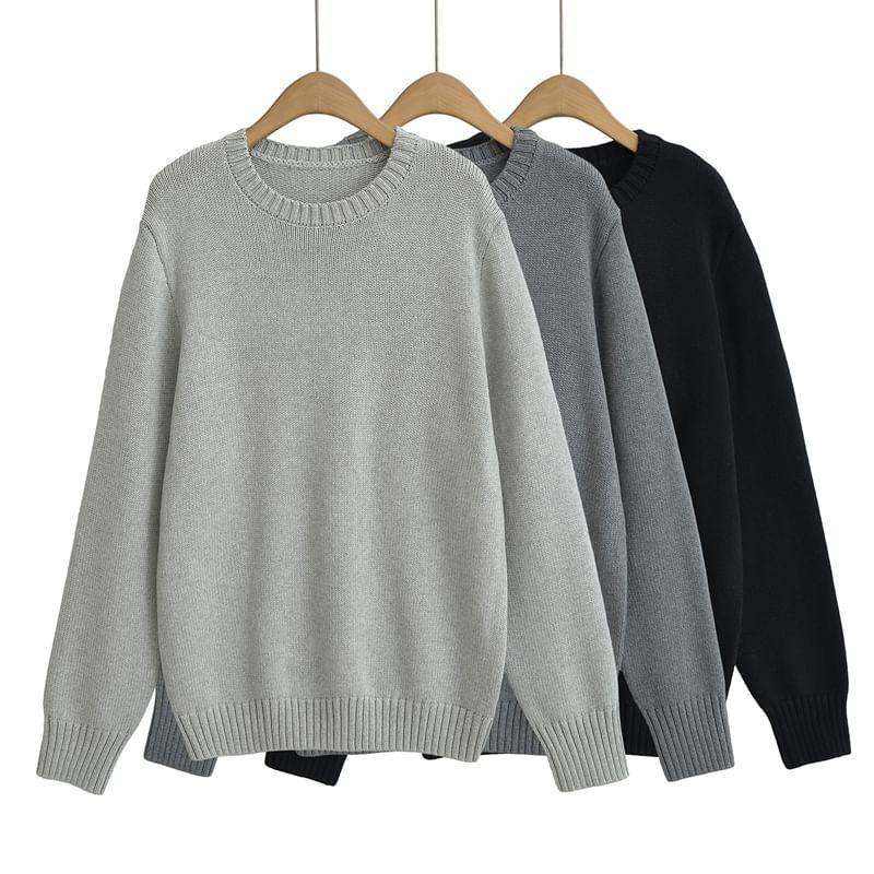 Crew Neck Plain Oversized Sweater Product Image