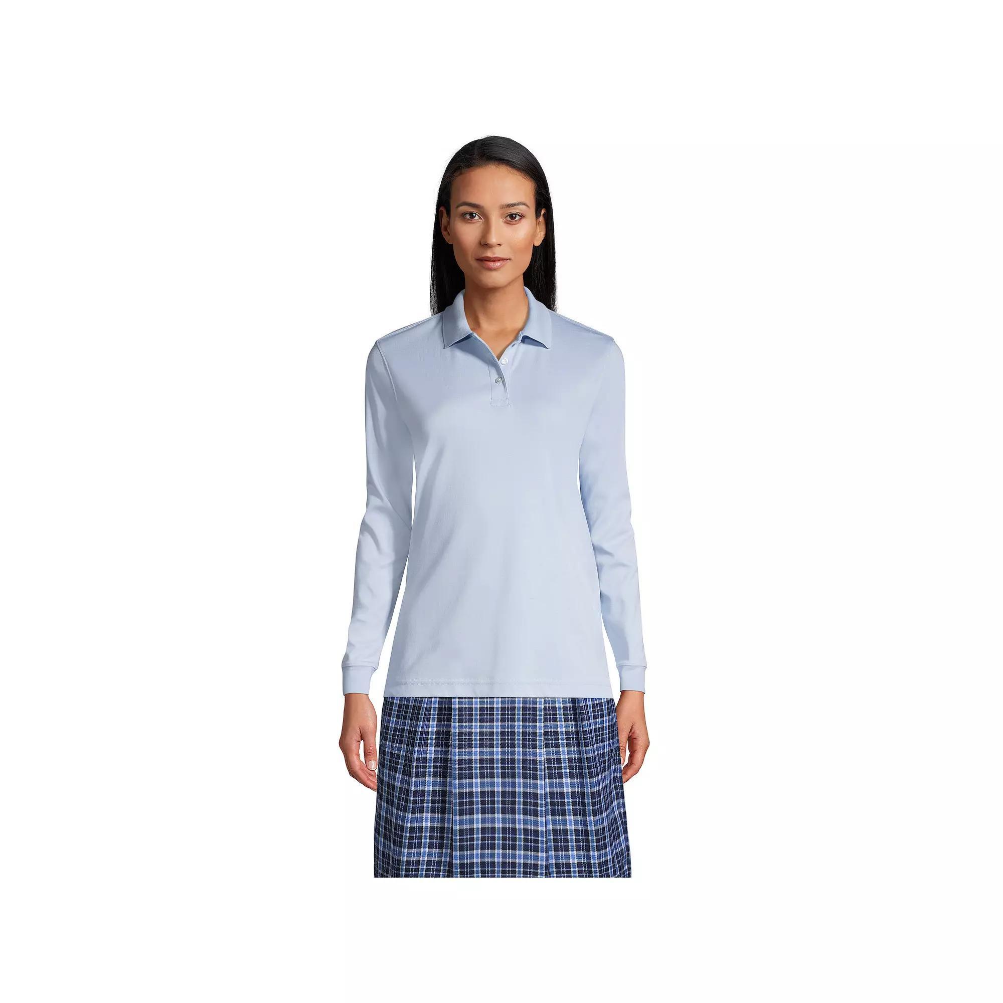 Women's Tall Lands' End School Uniform Long Sleeve Interlock Polo, Size: Small Tall, White Product Image