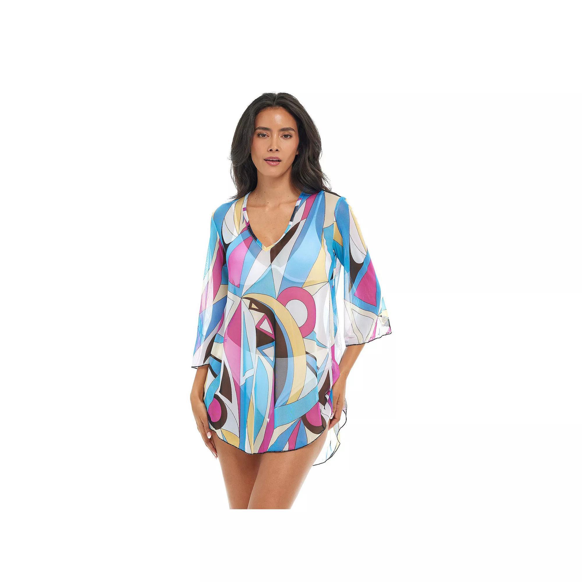 Women's Jordan Taylor Printed V-Neck Tunic Swim Cover Up, Size: XL, Black Product Image