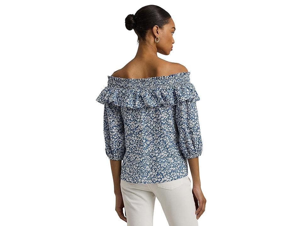 Lauren Ralph Lauren Floral Voile Off-the-Shoulder Blouse Cream) Women's Clothing Product Image