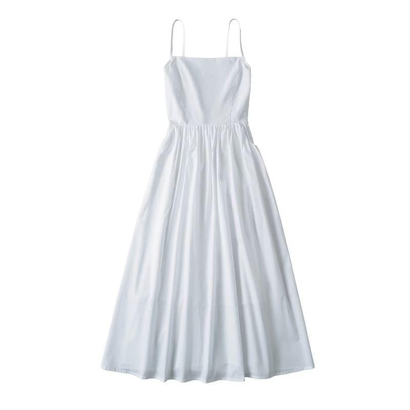 Spaghetti Strap Plain Bow Back Midi Sundress Product Image