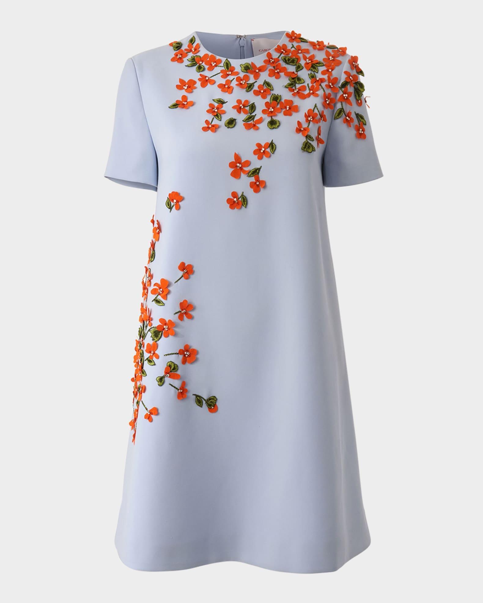 Floral Applique Short-Sleeve Mini Dress Product Image