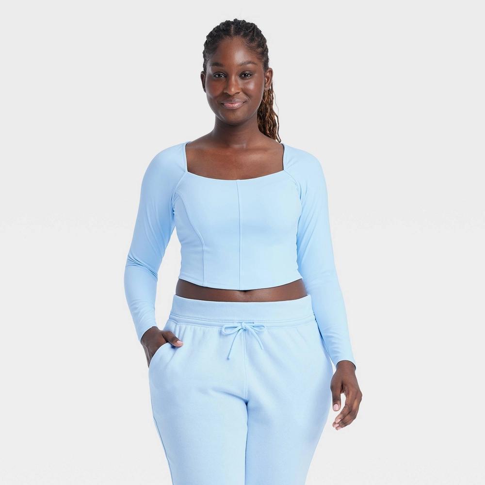 Women's Everyday Soft Cropped Long Sleeve Top - All In Motion™ Light Blue XS Product Image