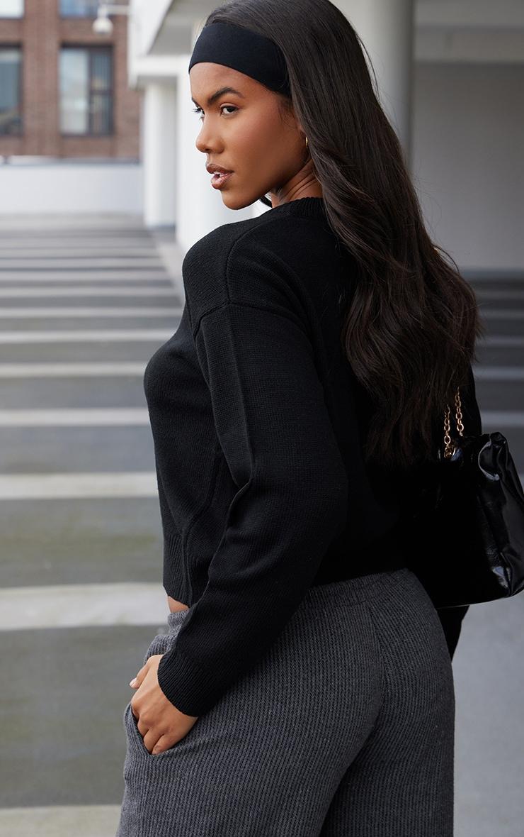 Black Soft Knit Button Up Cropped Cardigan Product Image