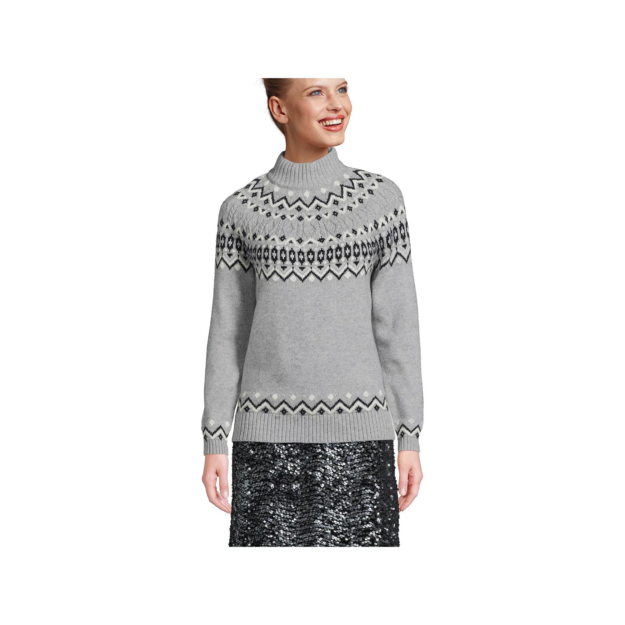 Women's Lands' End Cozy Lofty Mockneck Cable Sweater, Size: Large, Gray Grey Product Image