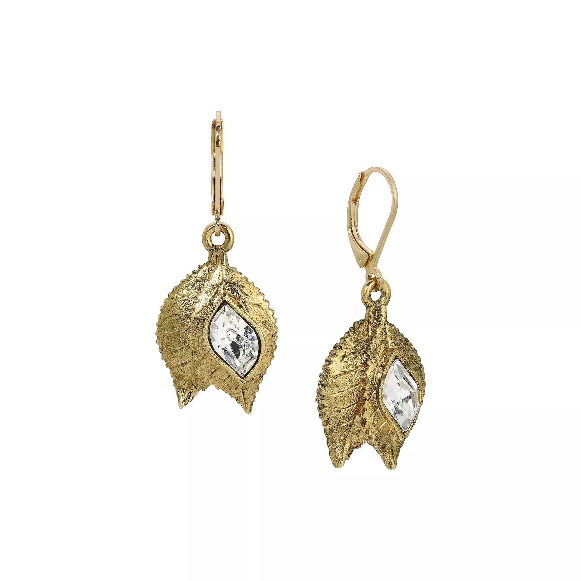 1928 Crystal Leaf Leverback Earrings, Womens, Slv White Product Image