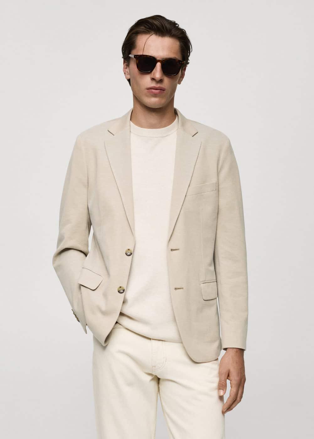 Structured slim fit cotton blazer - Men | MANGO USA Product Image