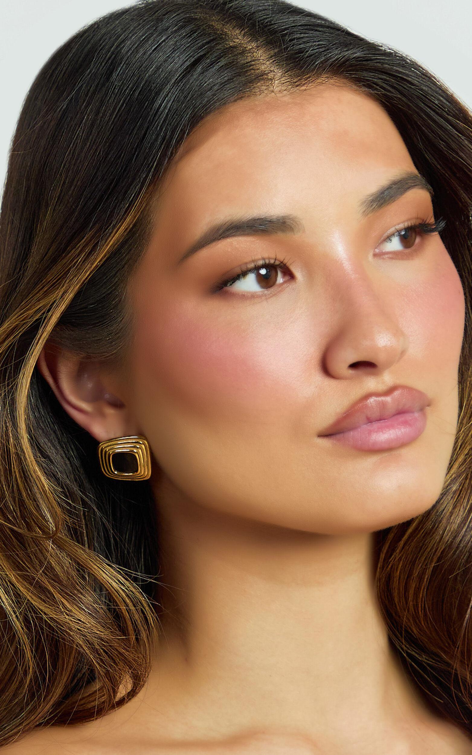 Gena Earrings - Square Stud Earrings in Gold Product Image