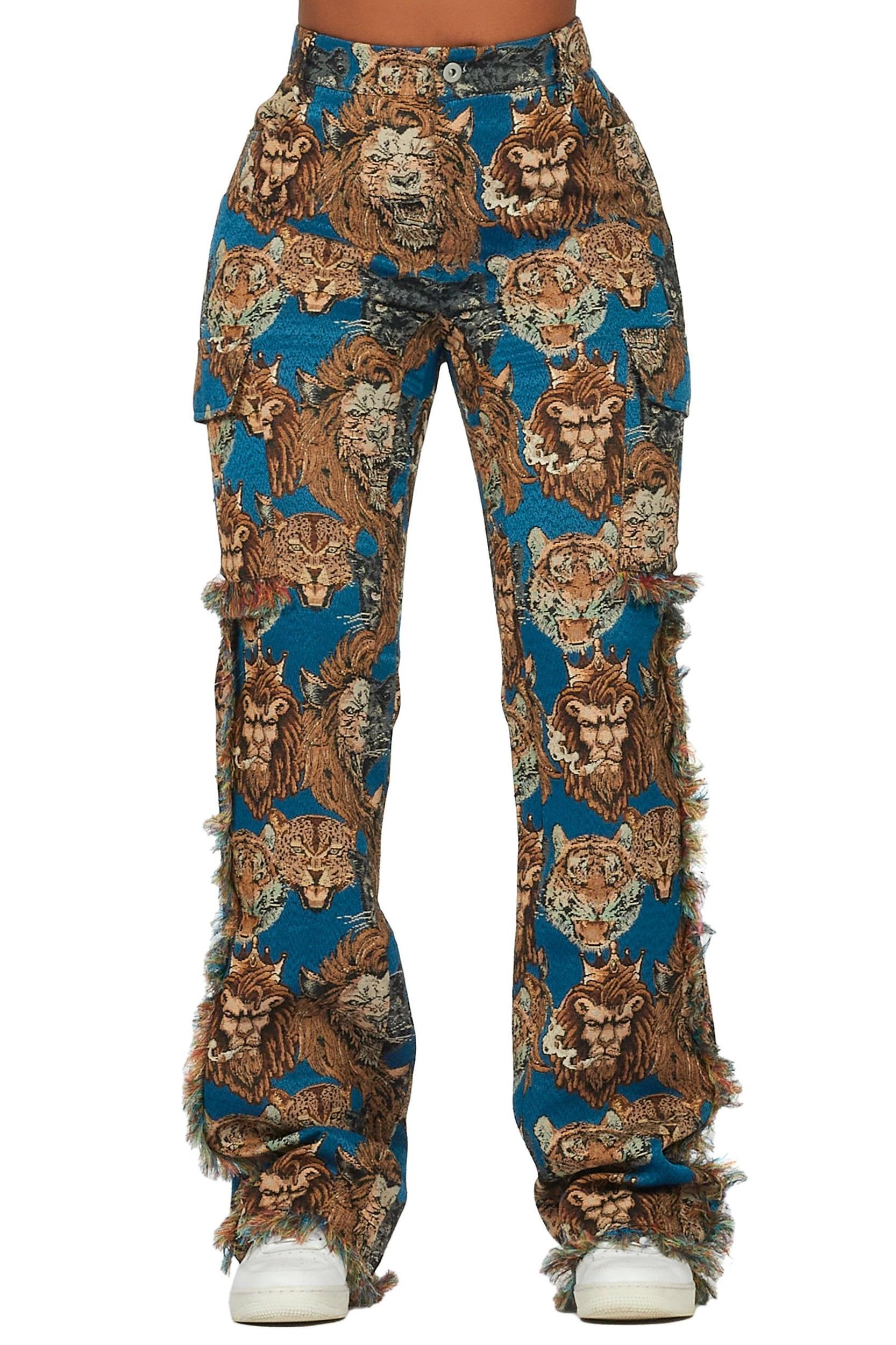 Khadiyah Blue Animal Print Tapestry Stacked Pant Female Product Image