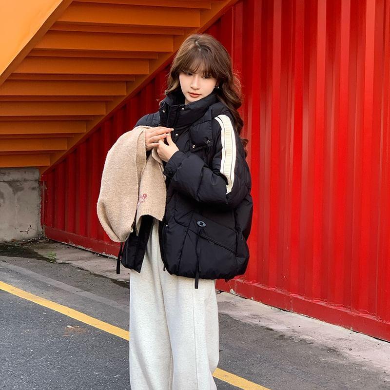 High Neck Two Tone Zip-Up Parka Product Image