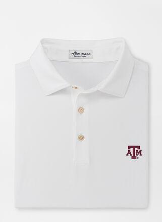 Peter Millar Mens Texas A&M Solid Performance Jersey Polo (Sean Self Collar) | Color: White | Size: XXL Product Image