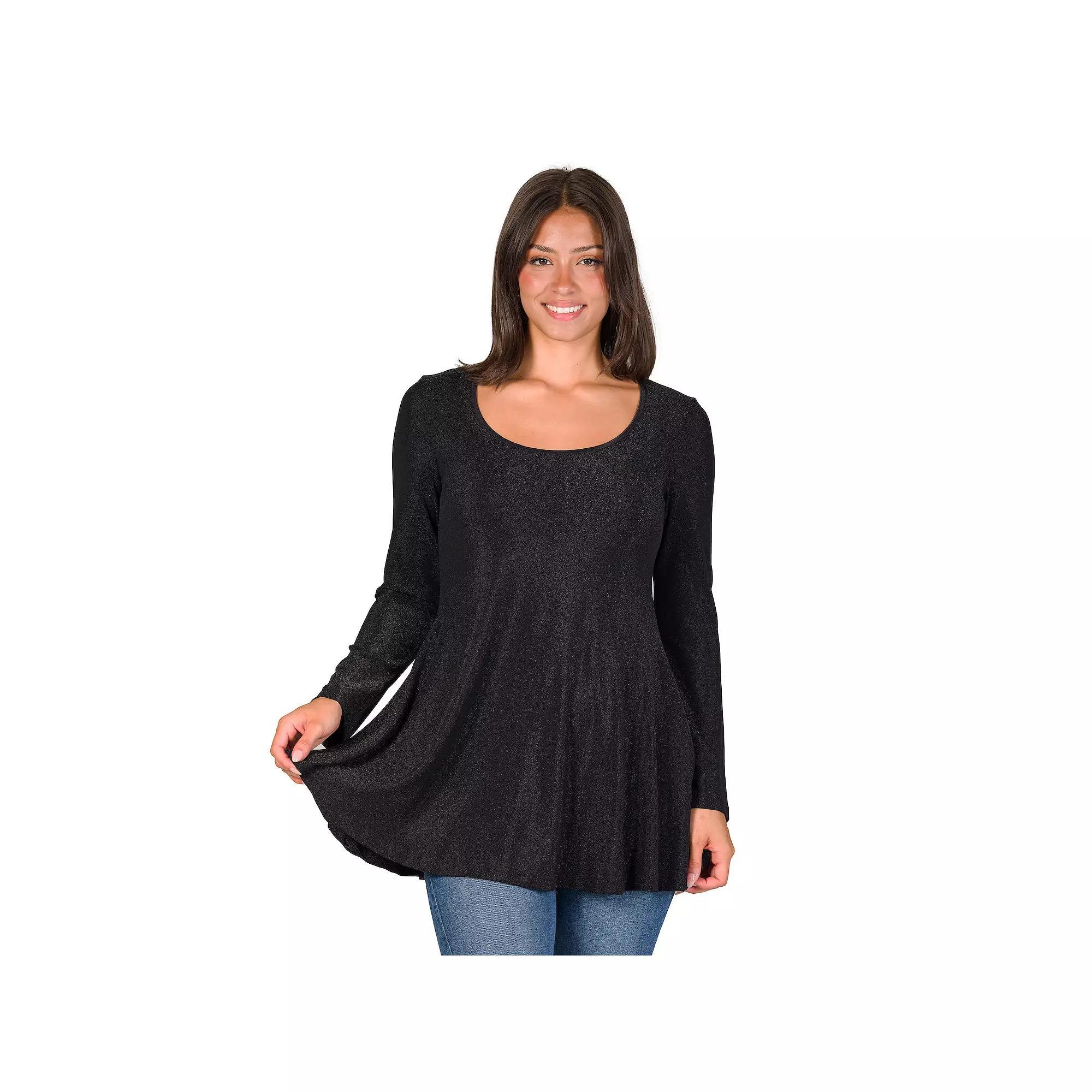 Women's 24Seven Comfort Apparel Shimmery Tunic Top, Size: Small, Black Product Image