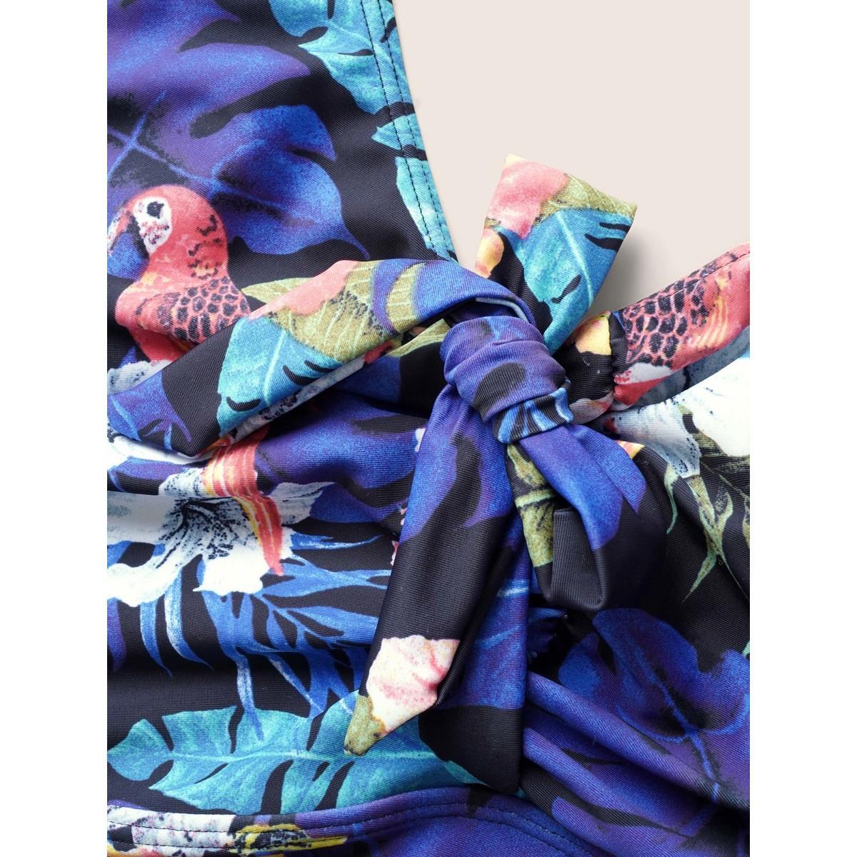 Plus Size Tropical Print Knotted Tummy Control One Piece Swimsuit Women's Swimwear Multicolor Beach Non Curve Bathing Suits High stretch One Pieces BloomChic 22-24/3X Product Image