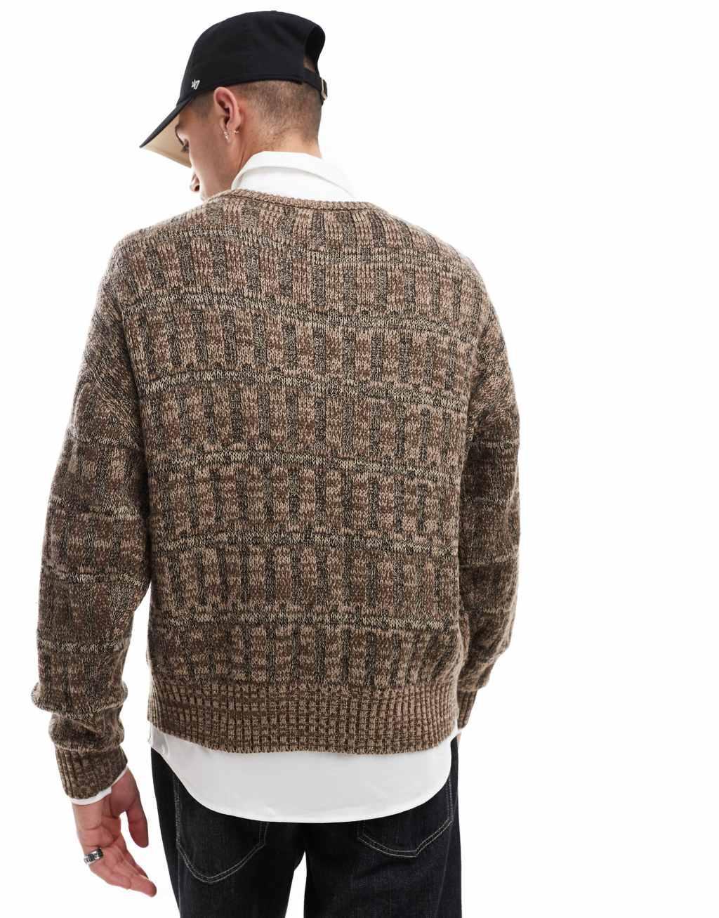 Cotton On vintage style knitted sweater in taupe pattern Product Image