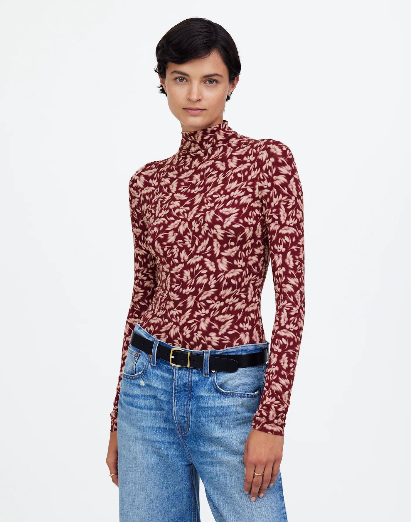 Long-Sleeve Mockneck Tee in Floral Product Image
