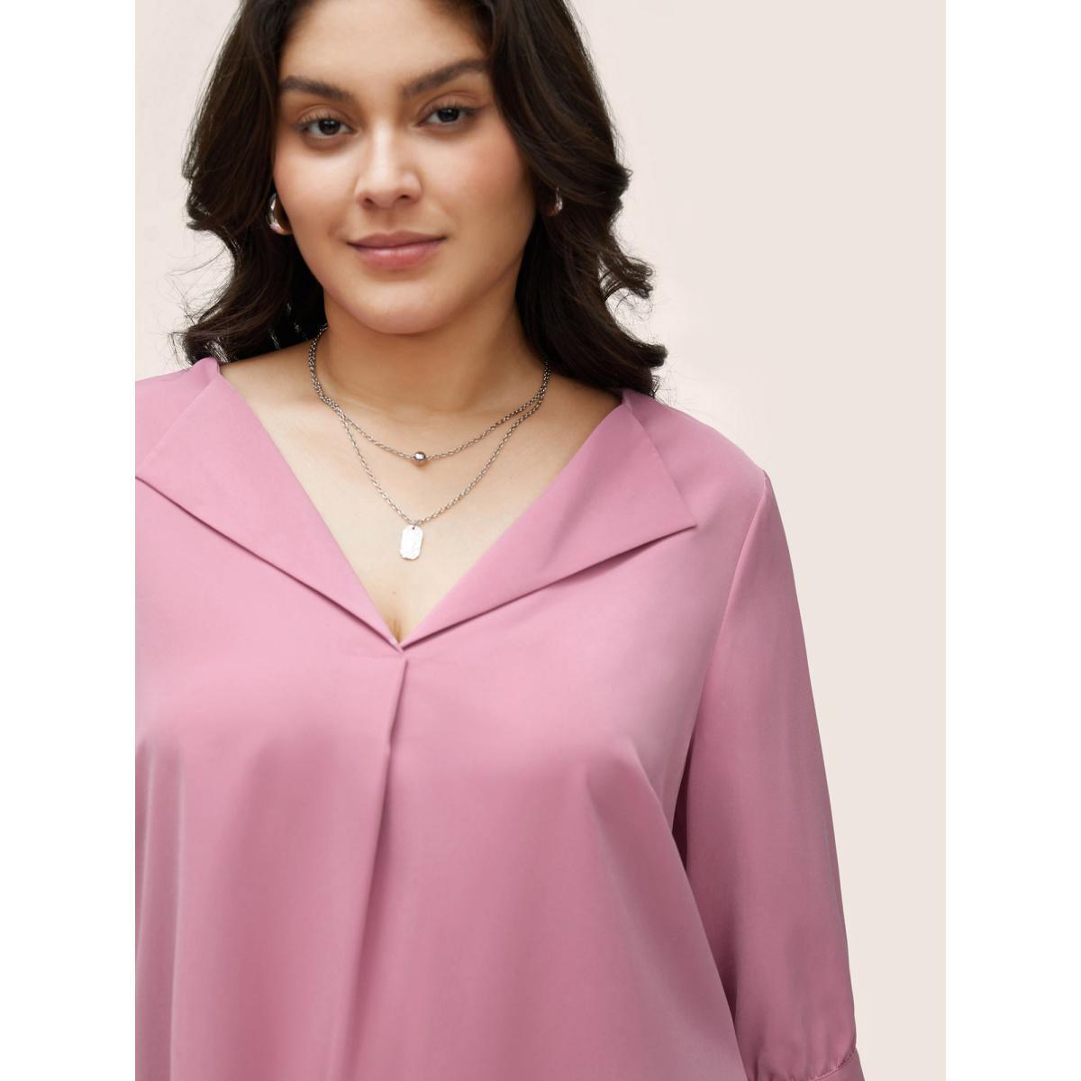 Plus Size Lilac Solid Lapel Collar Plicated Detail Blouse Women At the Office Elbow-length sleeve Lapel Collar Work Blouses BloomChic 26/4X Product Image