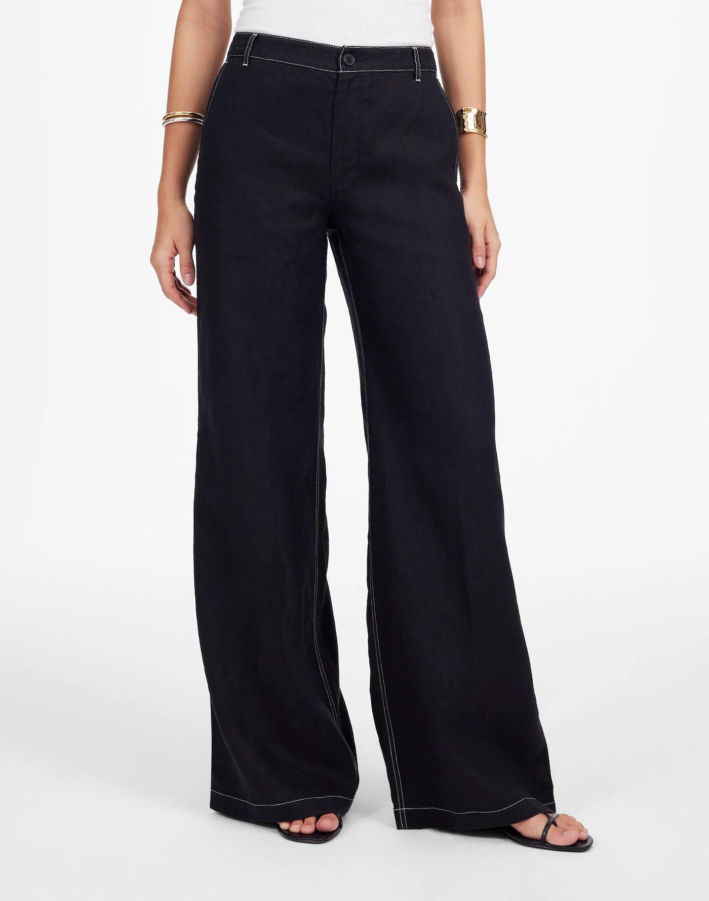 The Zoe Relaxed Wide Pant in 100% Linen Product Image