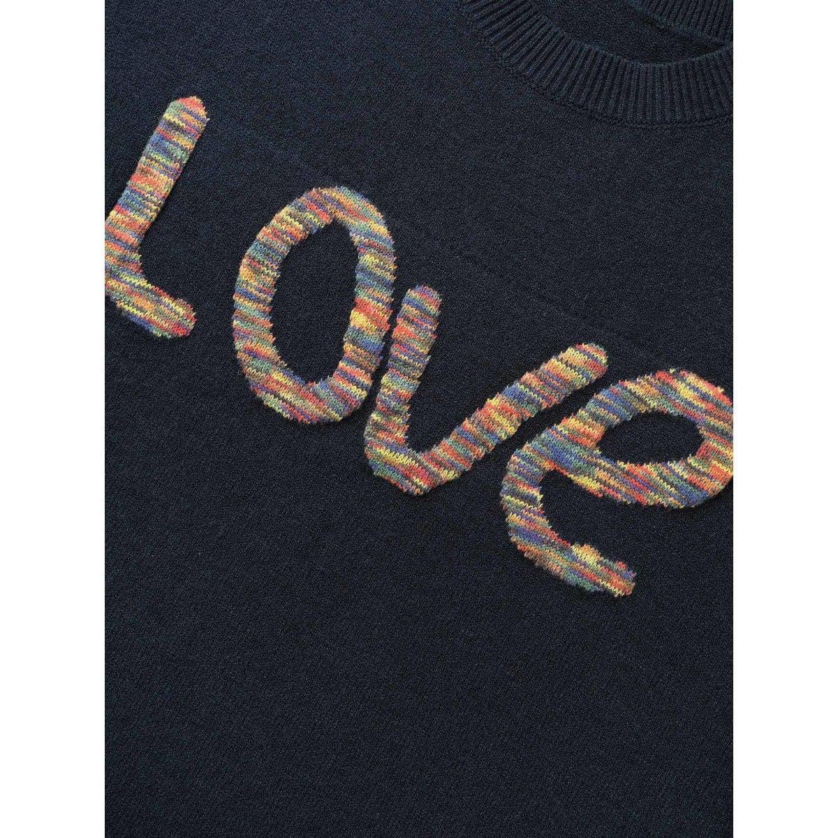 Plus Size Supersoft Essentials Love Pattern Heather Pullover Indigo Women Casual Loose Long Sleeve Round Neck Everyday Pullovers BloomChic 30/6X Product Image