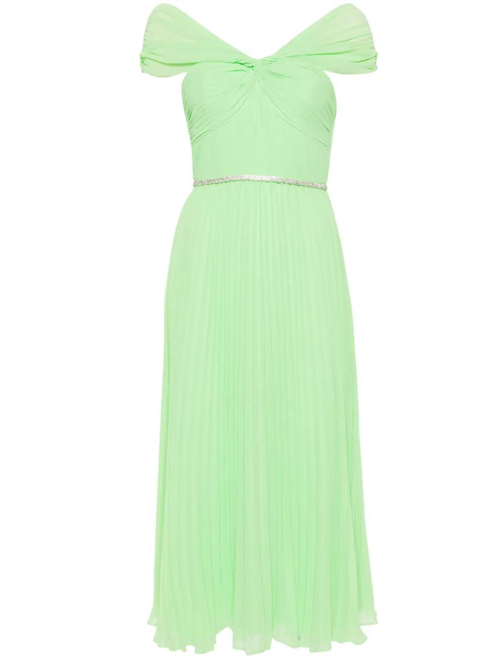 off-shoulder pleated midi dress Product Image