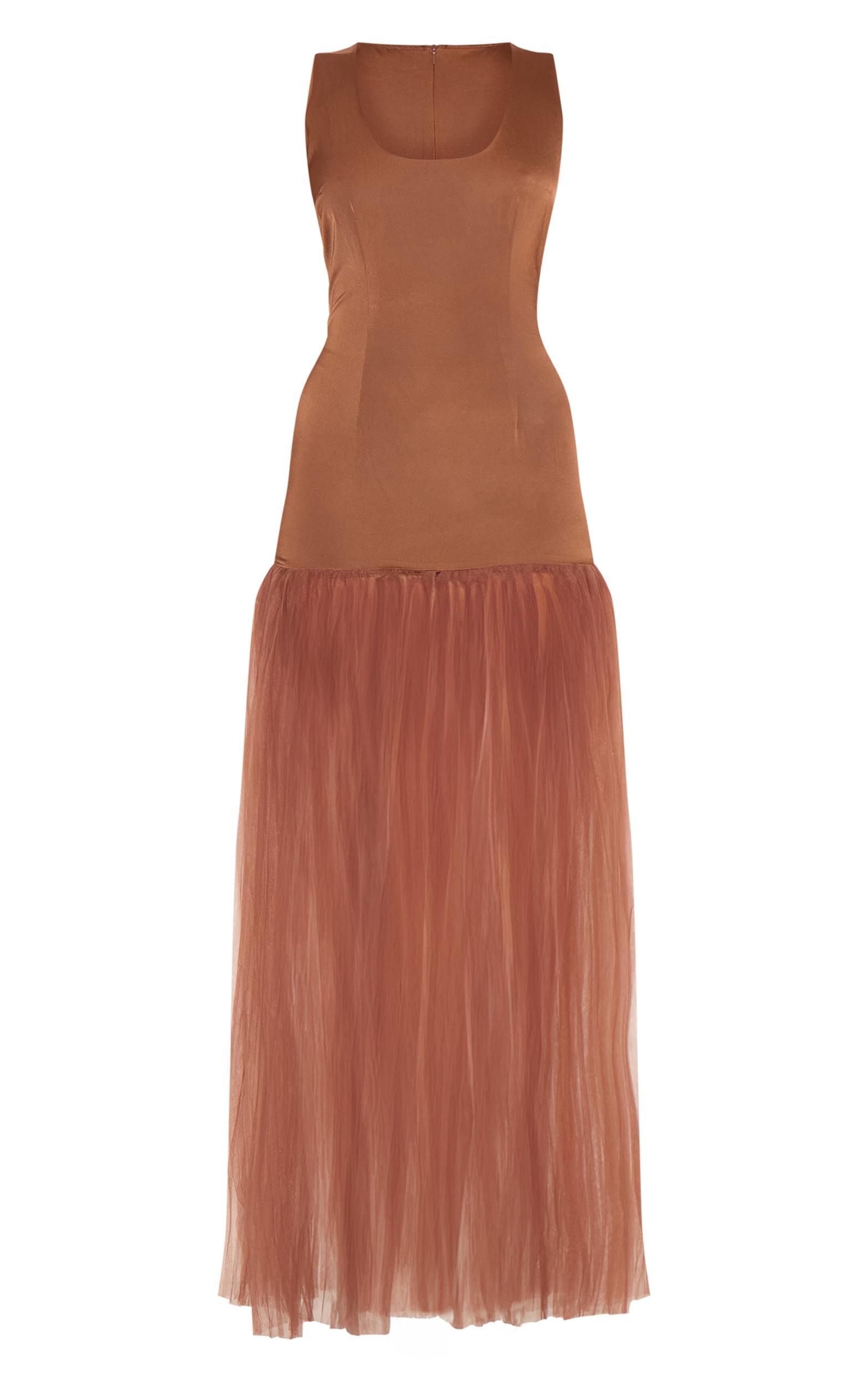 Chocolate Scoop Neck Drop Waist Maxi Dress Product Image