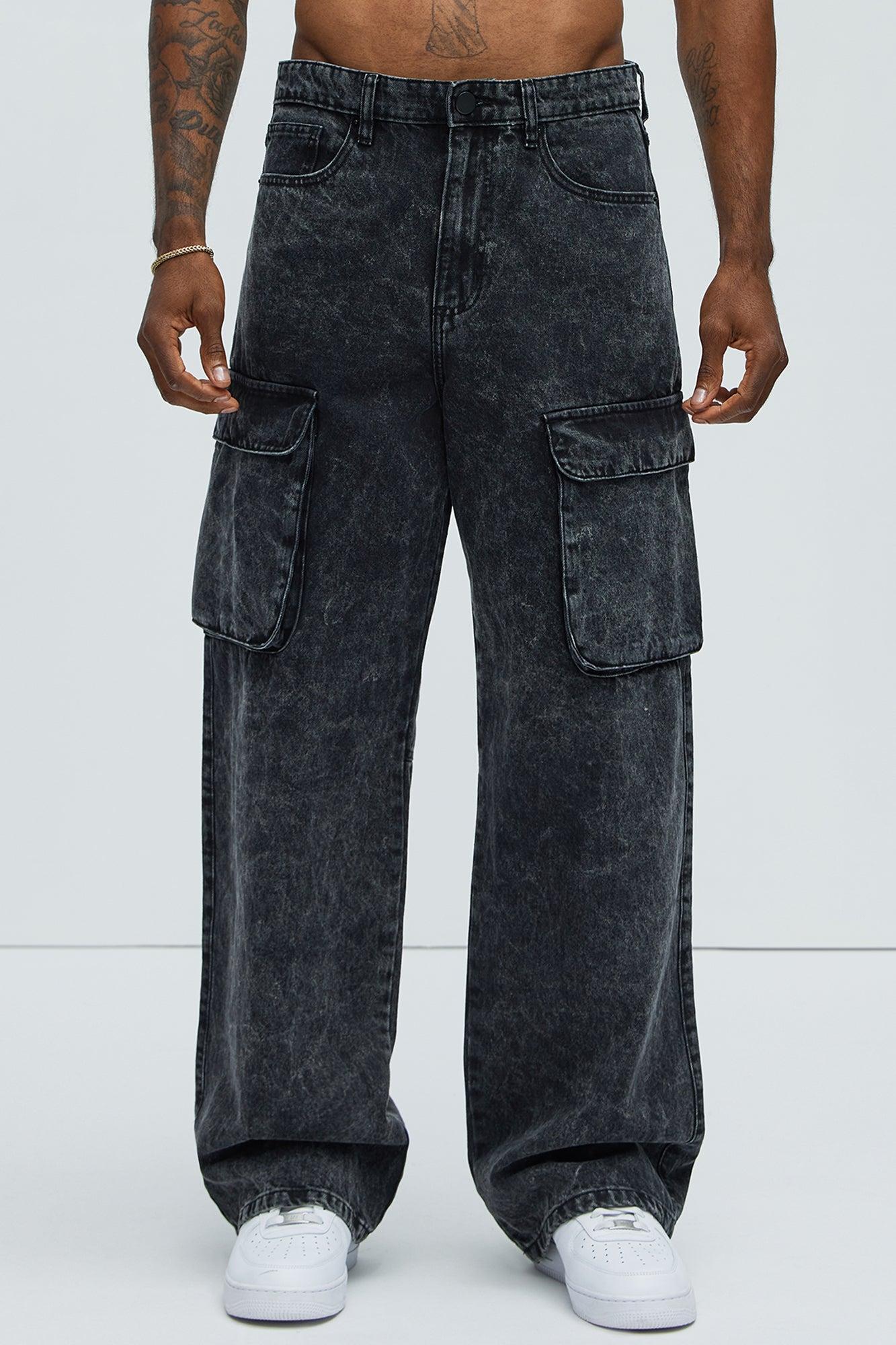 Clover Wide Leg Cargo Jeans - Black Product Image