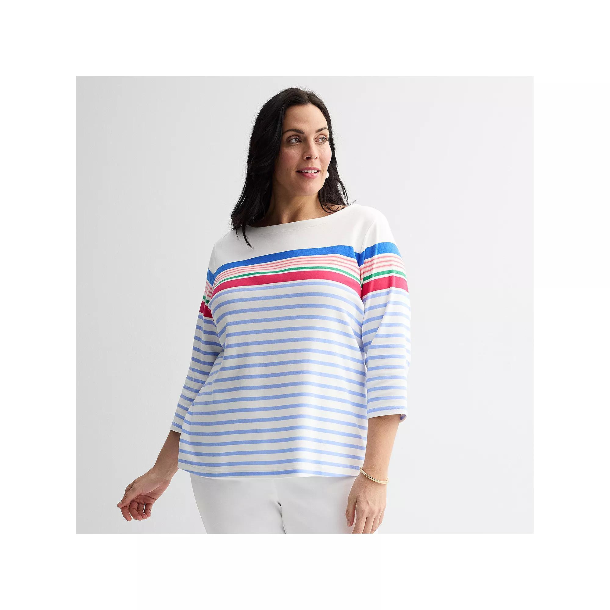 Plus Size Croft & Barrow® Boatneck Top, Women's, Size: 0X, Blue White Tile Product Image