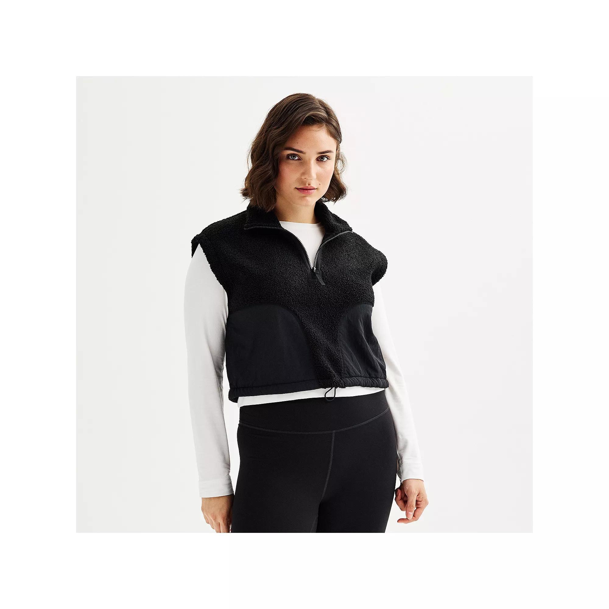 Women's FLX Oversized Cropped High Pile Vest, Size: XS, Mineral Black Product Image