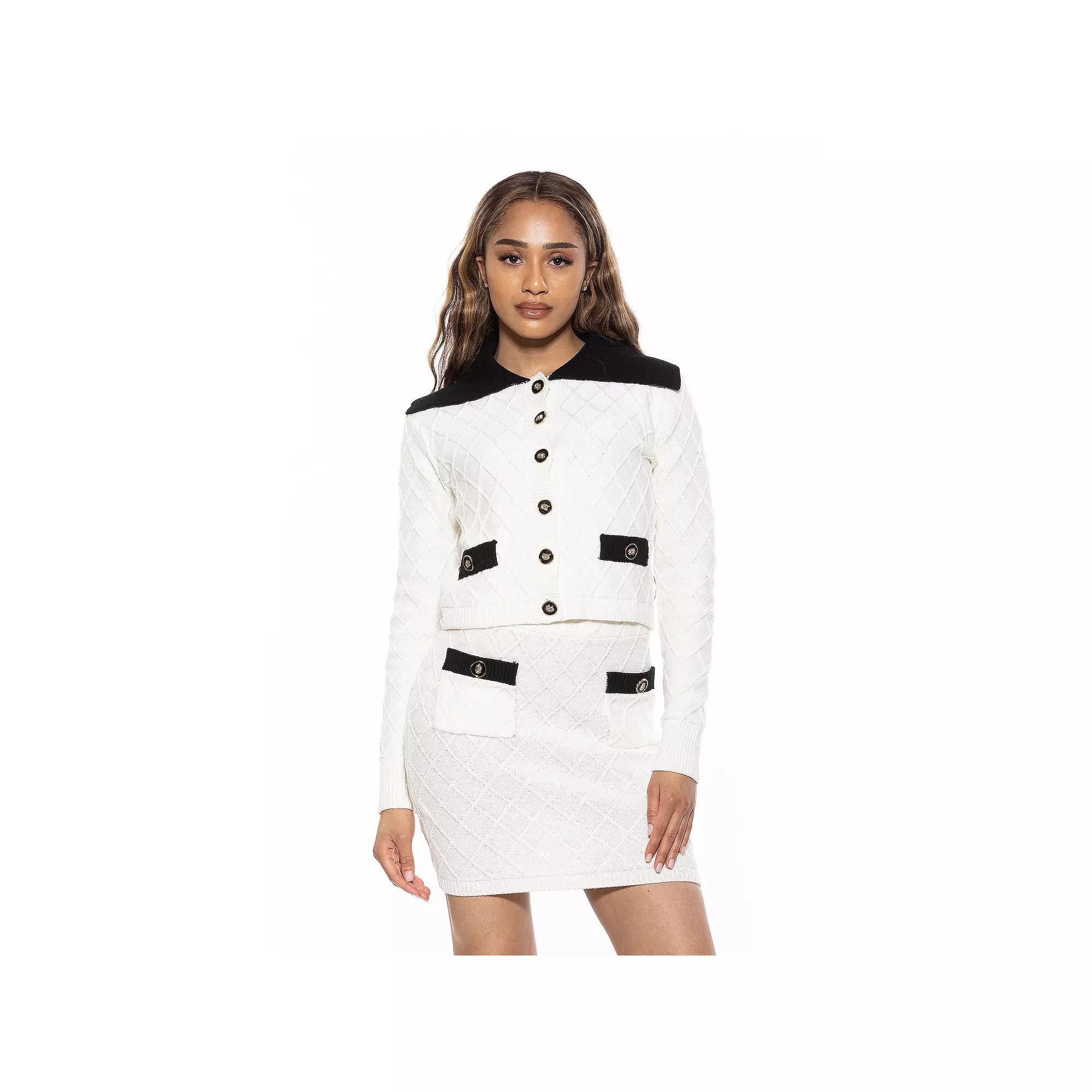 Women's ALEXIA ADMOR Alina Wide Contrast Collared Knit Cardigan, Size: Medium, Burgandy Product Image