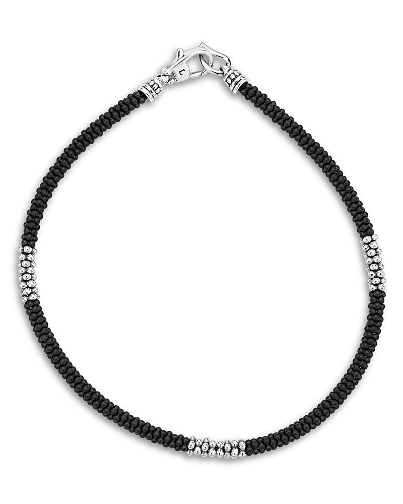 Mens Caviar Ceramic Beaded Bracelet with Sterling Silver Stations, 3mm Product Image