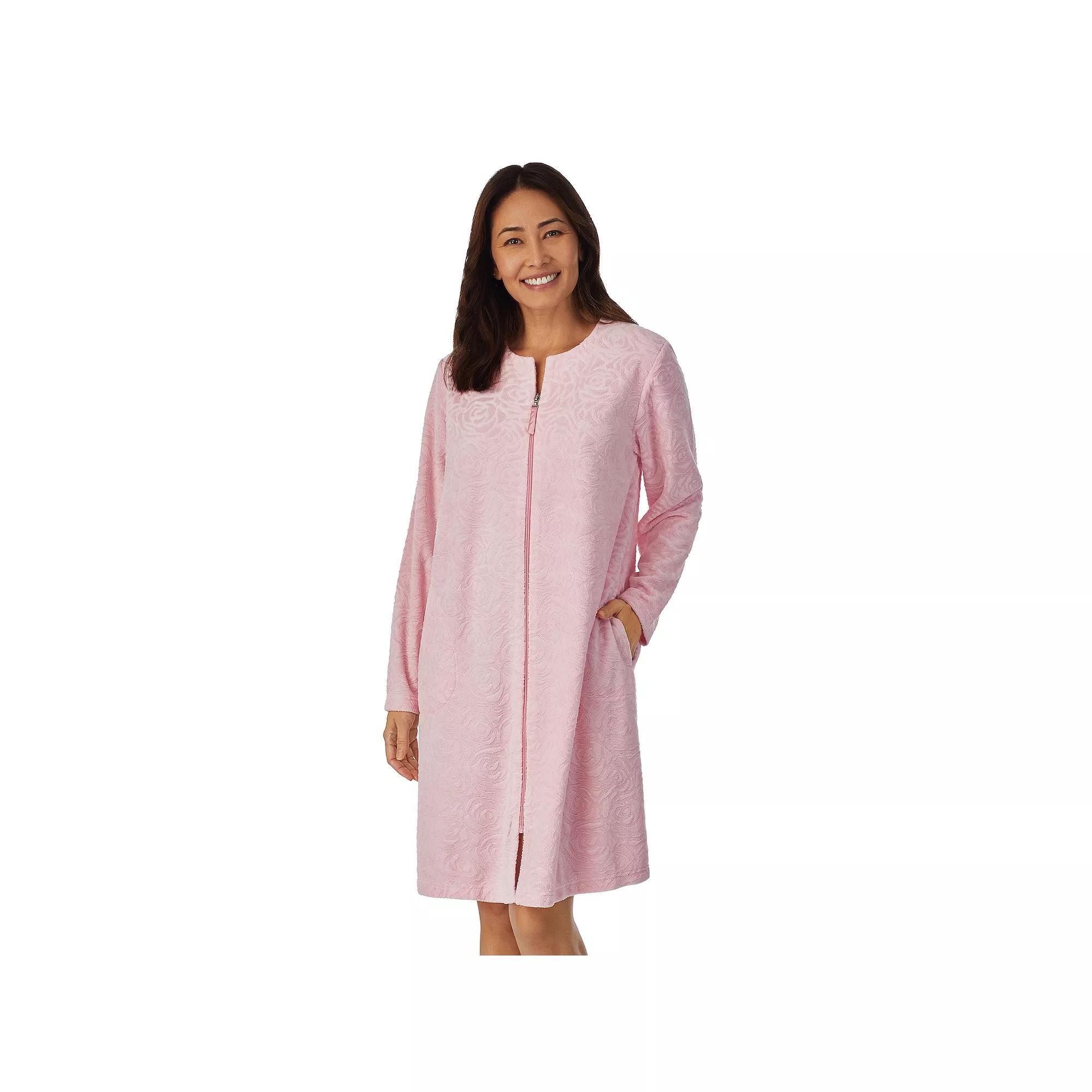 Women's Stan Herman Embossed Vintage Terry Zip-Front Robe, Size: Medium, Pink Product Image