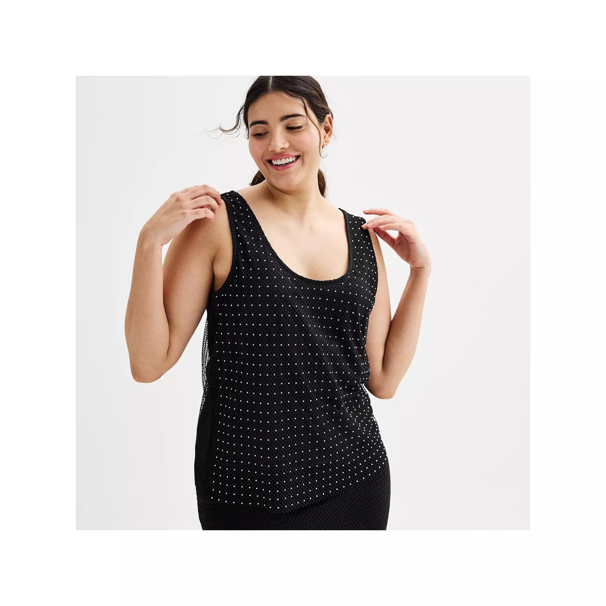 Women's INTEMPO™ Mesh Shine Tank Top, Size: XS, Black Product Image