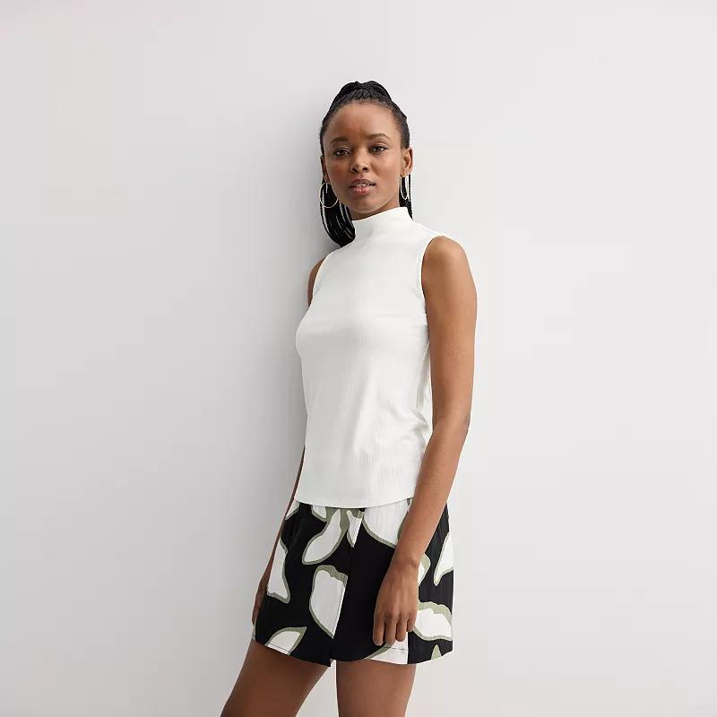 Women's Nine West Fitted Rib Mock Neck Shell, Size: XS, White Knight Product Image