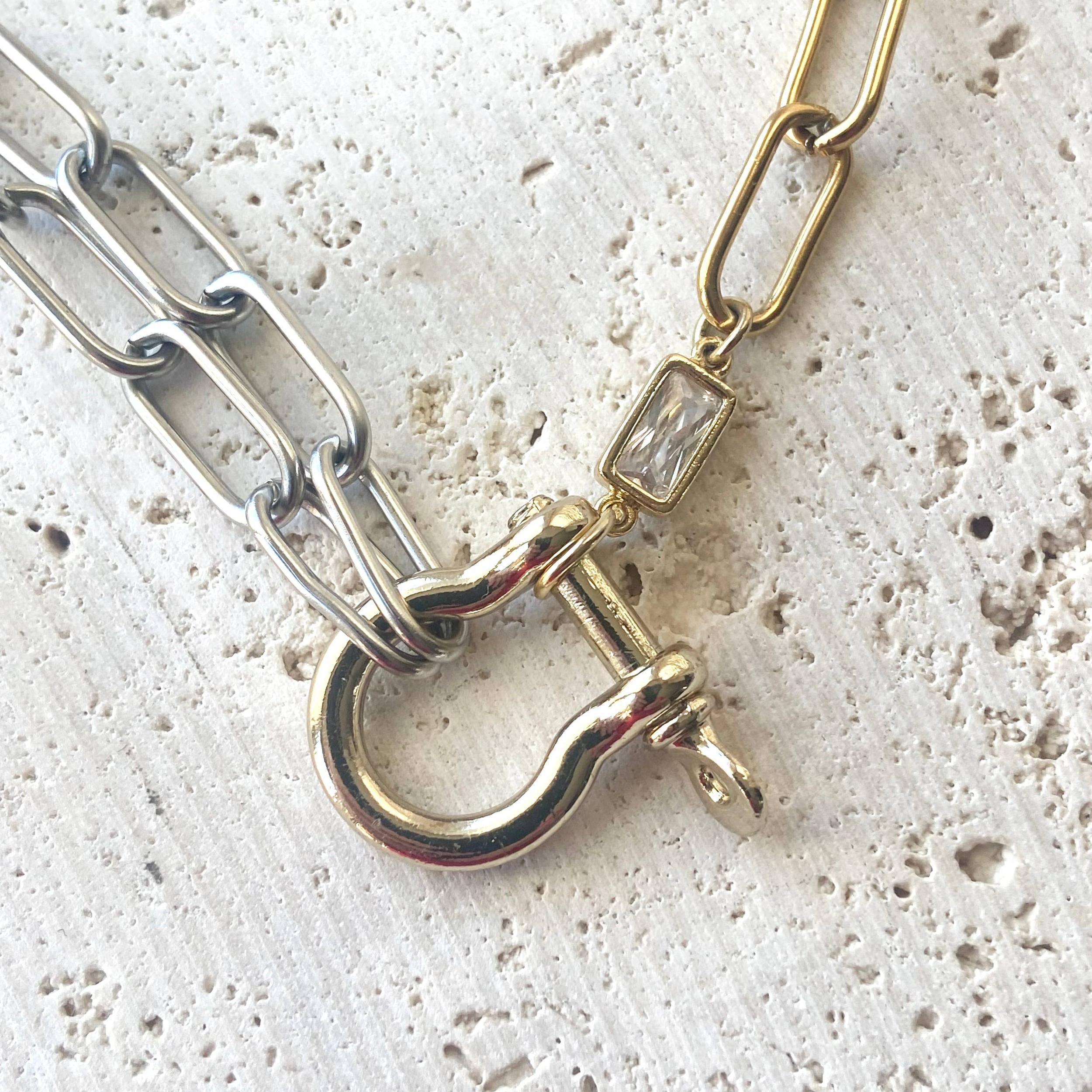Mixed Metal Horseshoe Necklace Product Image
