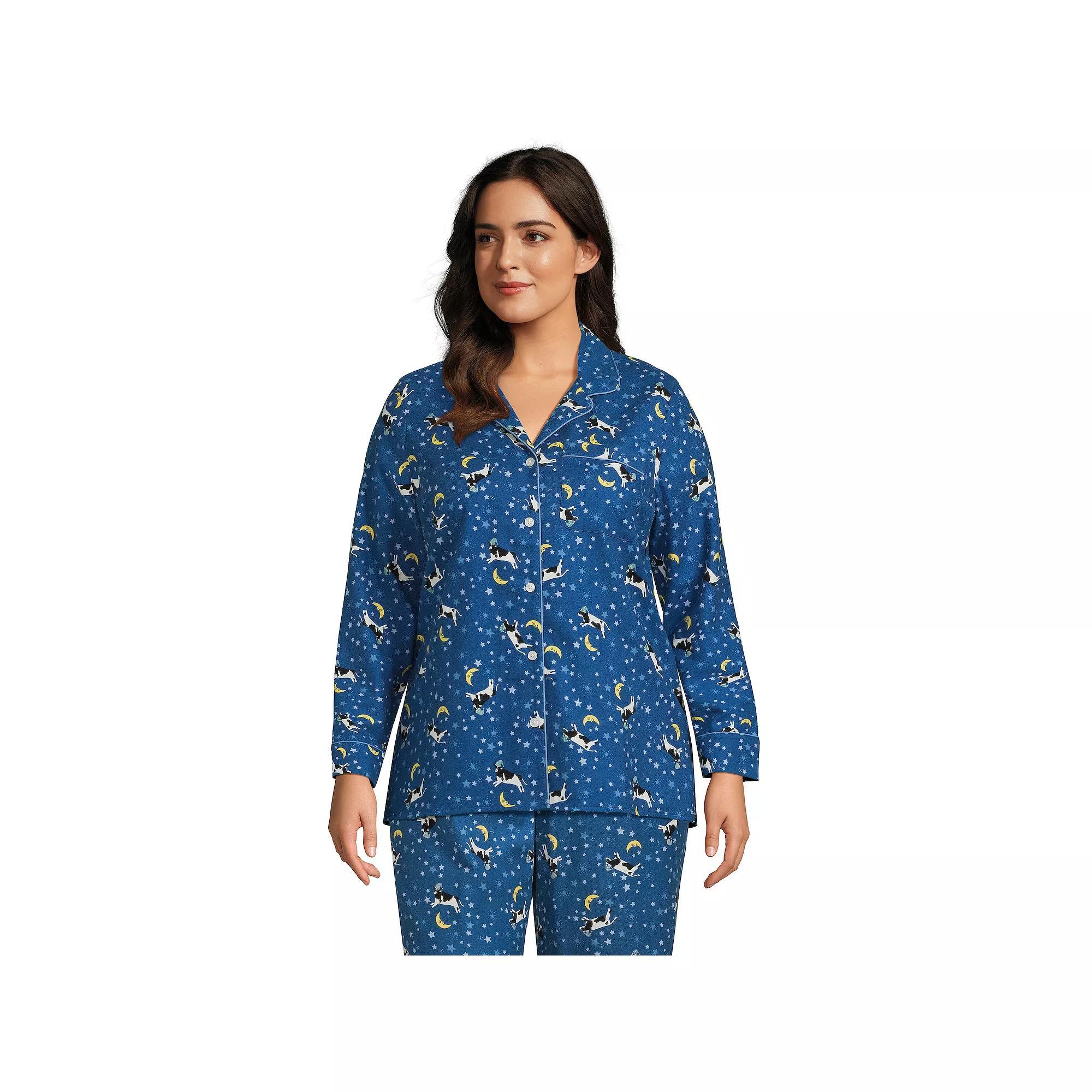 Plus Size Lands' End Long Sleeve Flannel Pajama Top, Women's, Size: 1XL, Heritage Red Plaid Product Image
