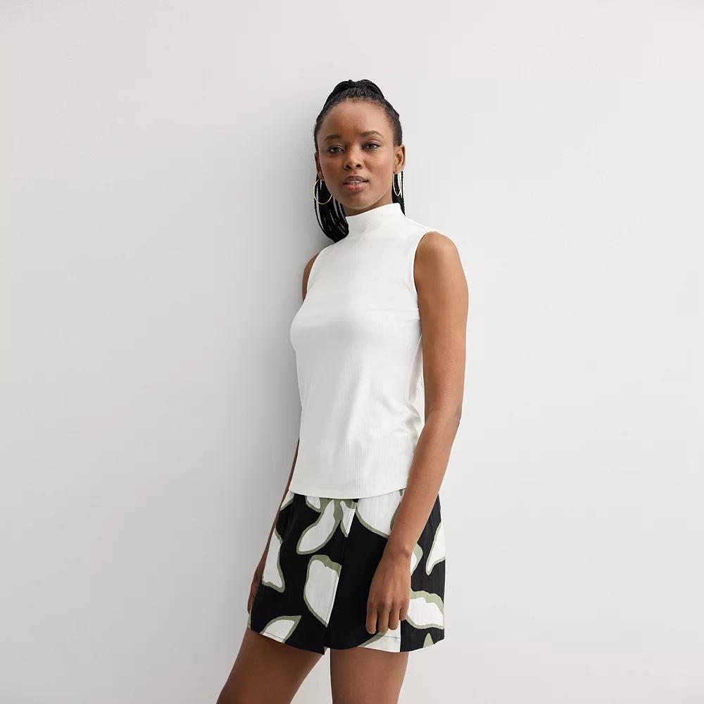 Women's Nine West Fitted Rib Mock Neck Shell, Size: XS, White Knight Product Image