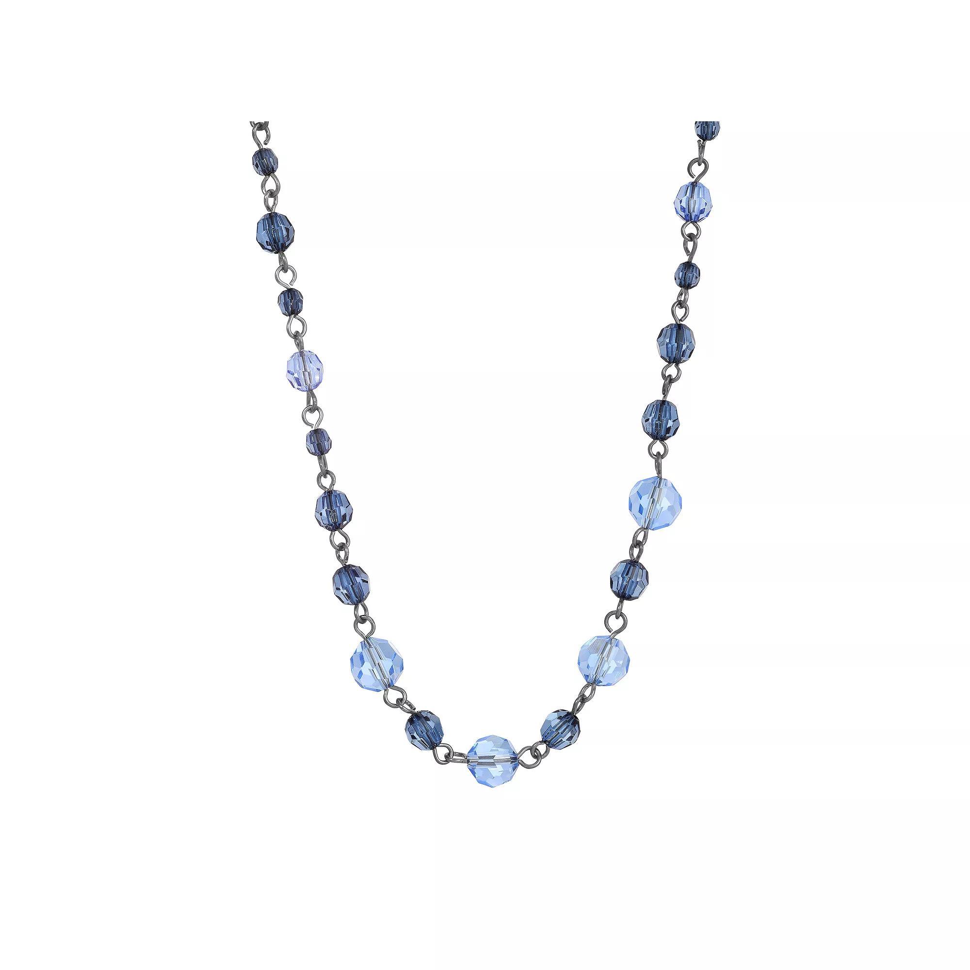 1928 Black Tone Chain & Blue Bead Necklace, Womens Product Image
