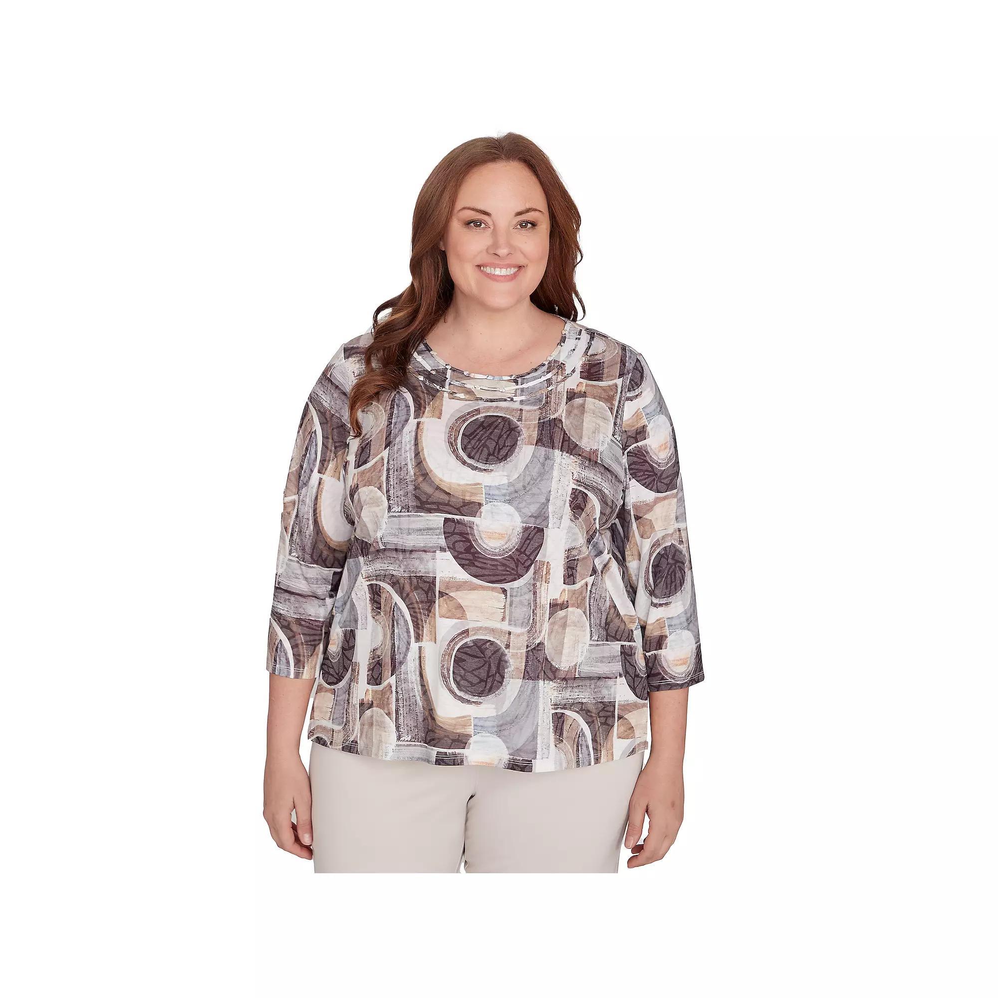 Plus Size Alfred Dunner Geometric Patch Print Top, Women's, Size: 2XL, Neutral Team Product Image