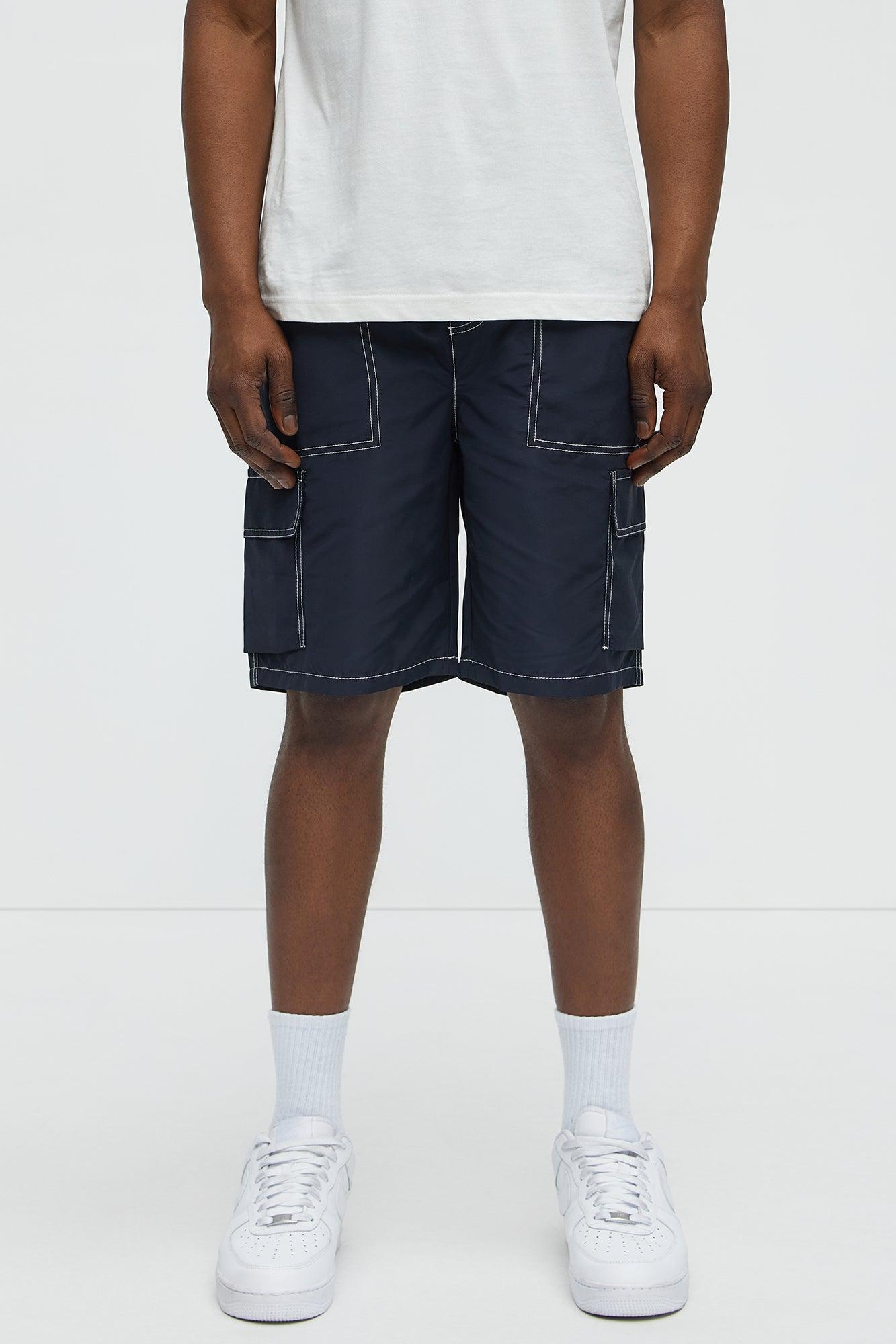 Contrast Stitch Nylon Cargo Short - Blue Product Image
