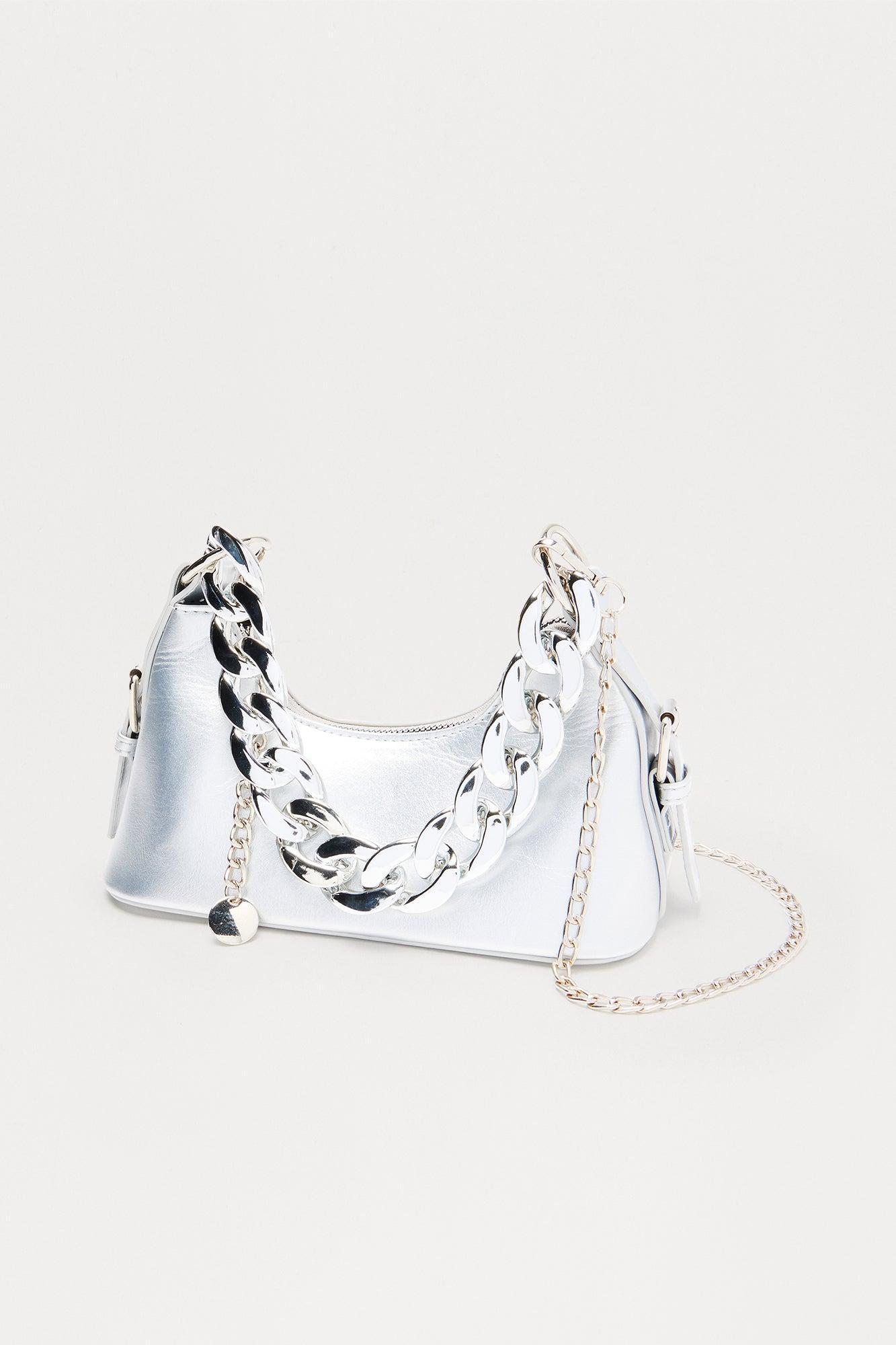 Chained Siren Metallic Faux Leather Handbag - Silver Female Product Image