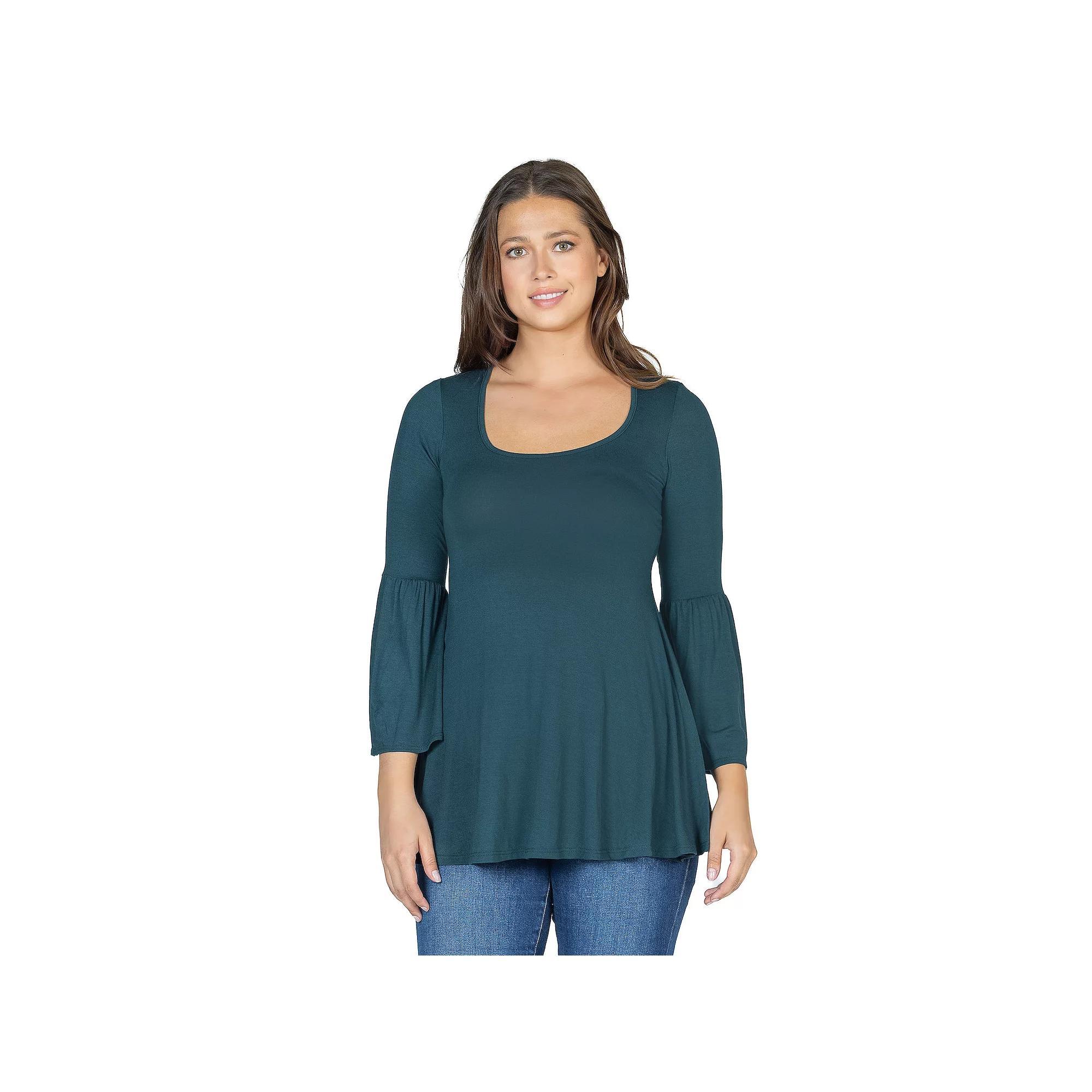 Womens 24Seven Comfort Apparel Long Bell Sleeve Flared Tunic Top Purple Product Image