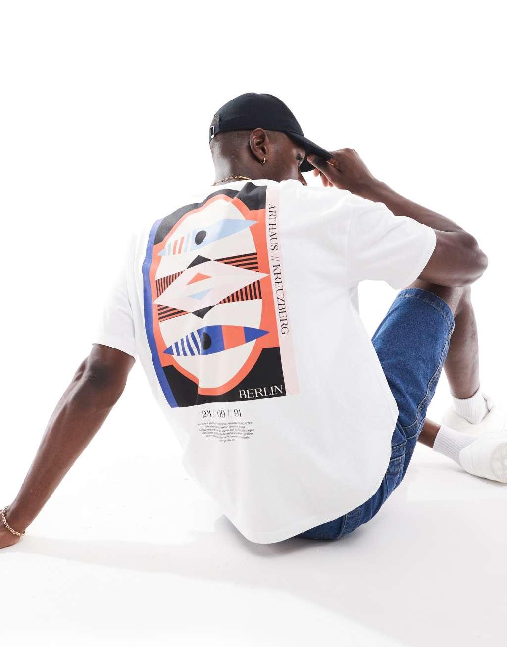 ASOS DESIGN oversized T-shirt with abstract back print in white Product Image