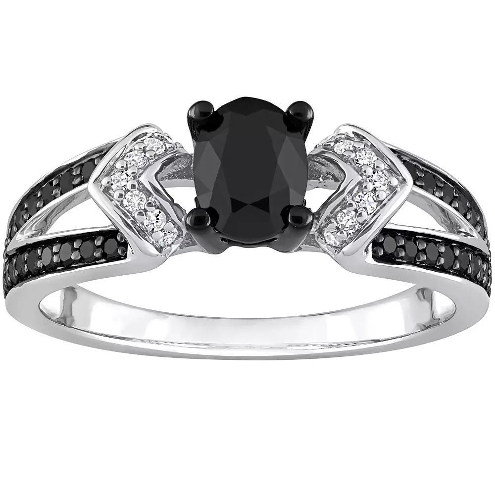Stella Grace Sterling Silver 1 Carat T.W. Black & White Diamond Split Band Engagement Ring, Women's, Size: 5 Product Image