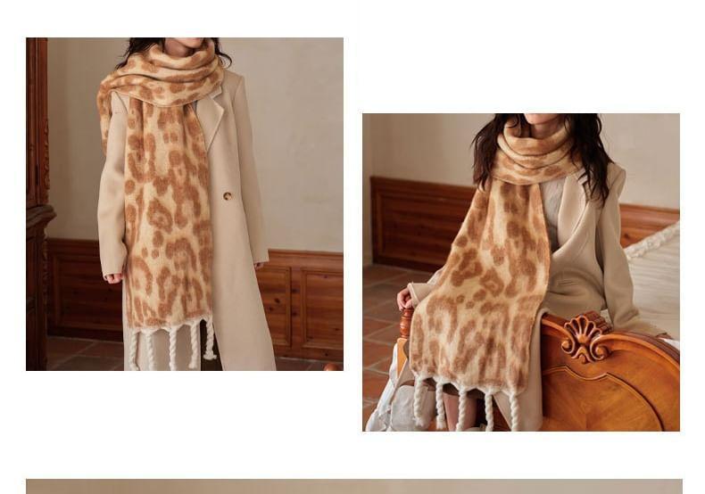 Leopard Print Fringed Scarf Product Image