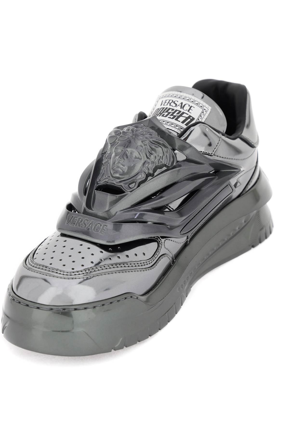 VERSACE Odissea Leather Low-top Sneakers In Gunmetal Product Image